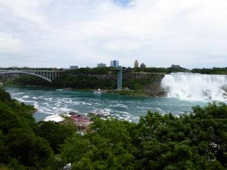 view from the canadian side at the falls and border